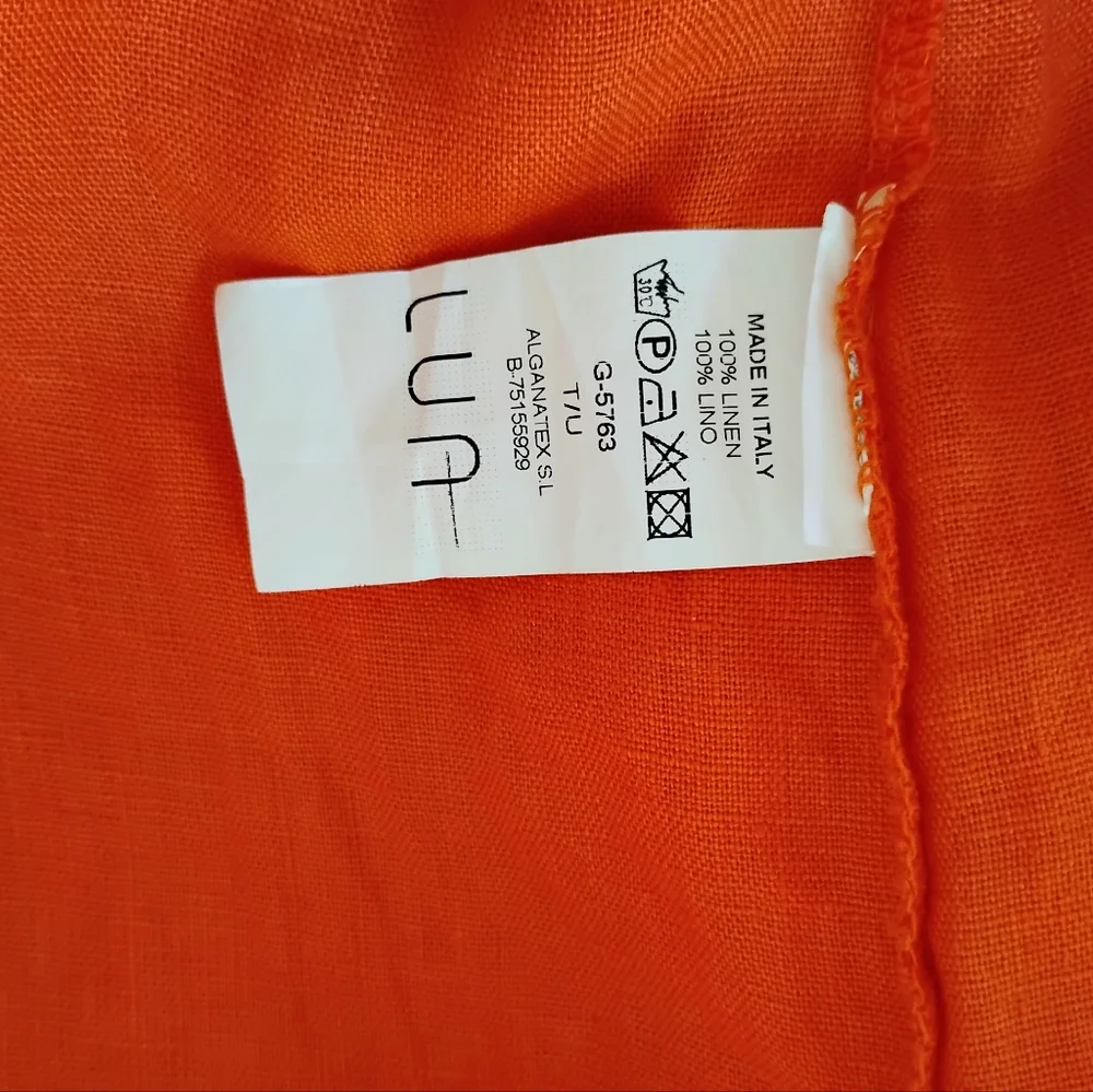 LUA Made in Italy Vibrant Orange 100% Linen Button Down Dress - Picture 11 of 15